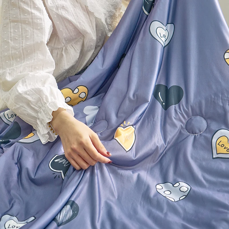 

Soft Cozy One-Piece Cotton Filling Cool Fabric Pastoral Thin Quilt Exquisite Printed Throw Cover for Home Hotel Student
