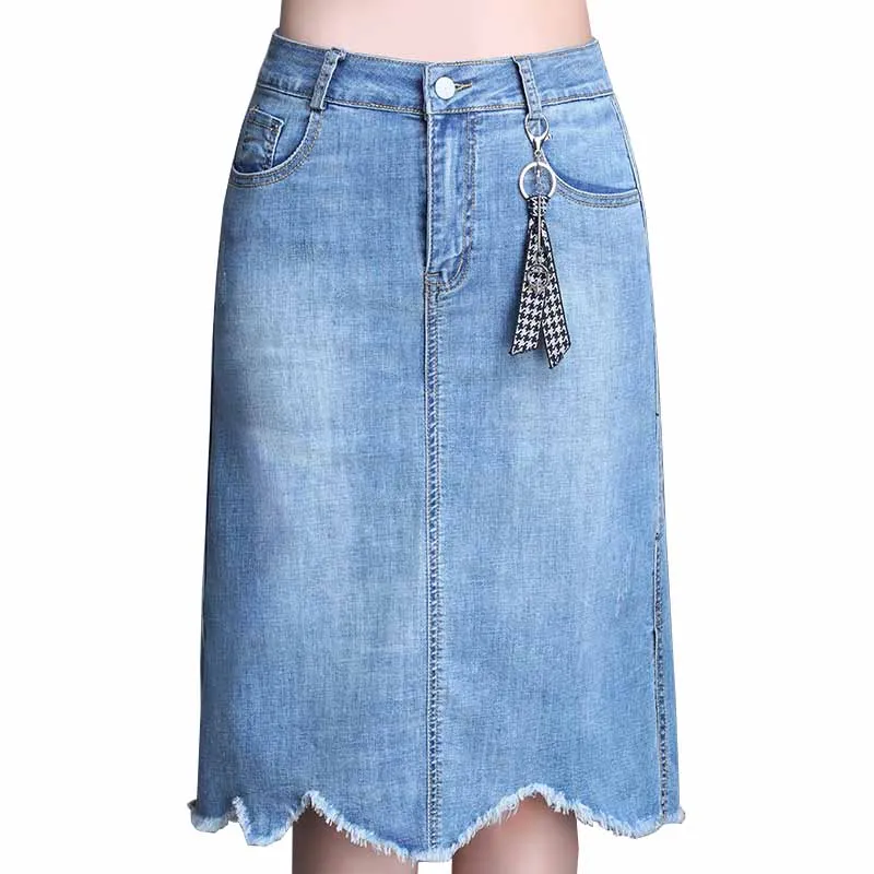 

Fashion Large size High waist denim skirt women summer Split hem Button pocket Jeans skirts female Casual A-line skirt G453