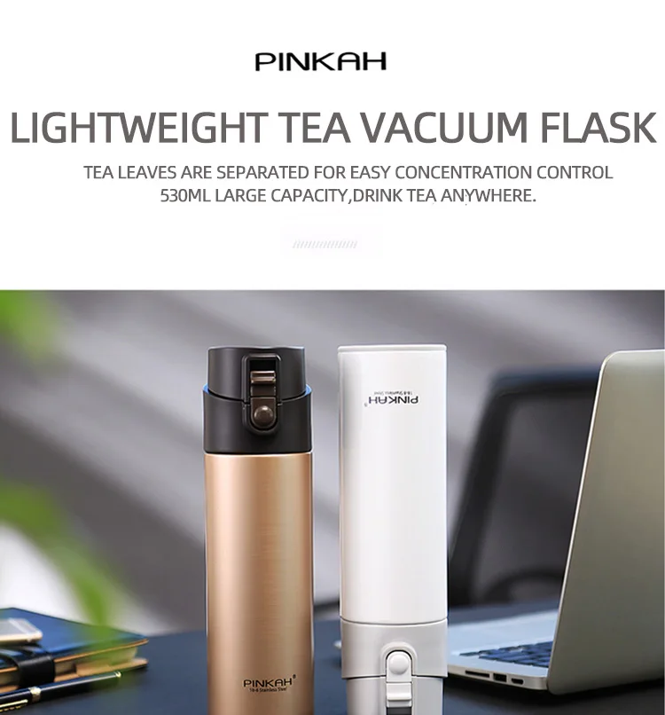PINKAH, 530 мл, термос, бутылка с чайным фильтром, вакуумная колба, запаянный герметичный, из нержавеющей стали, для молока, большая емкость, для путешествий, изолированная чашка