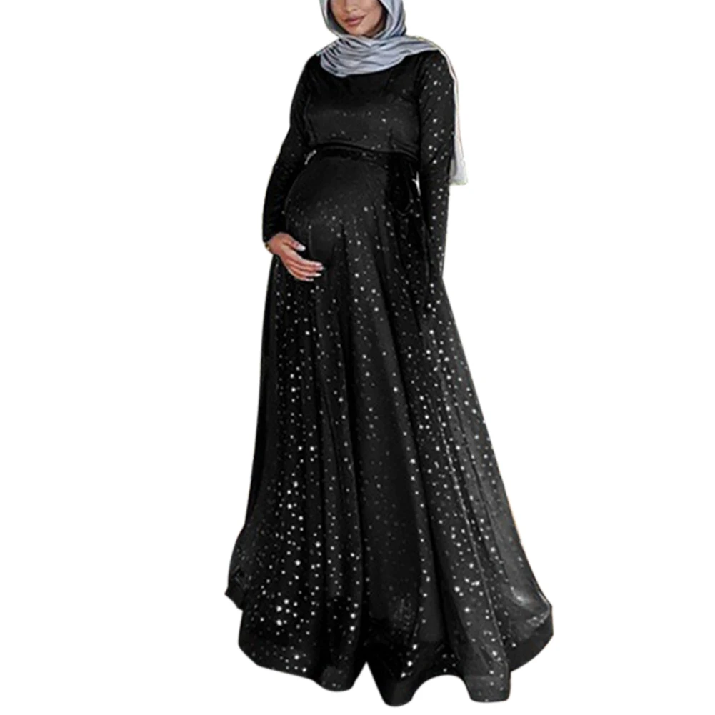 

Женское вечернее длинное коктейльное платье макси в стиле ретро, мусульманское модное платье для беременных с длинным рукавом, платье для в...