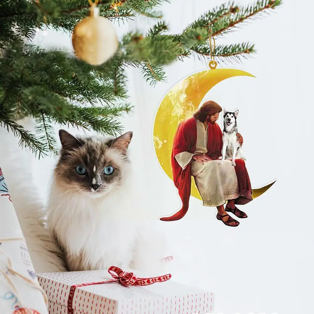 

1pc Christmas And The Dog Sitting On The Moon Hanging Pendant For Christmas Tree Decoration Car Pendant Crafts N2 J1u3