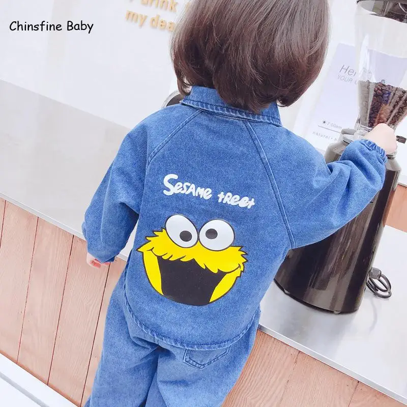 

Boys And Girls Cartoon Denim Two Piece Set 2020 Autumn New Baby Foreign Style Suit Children's Wear