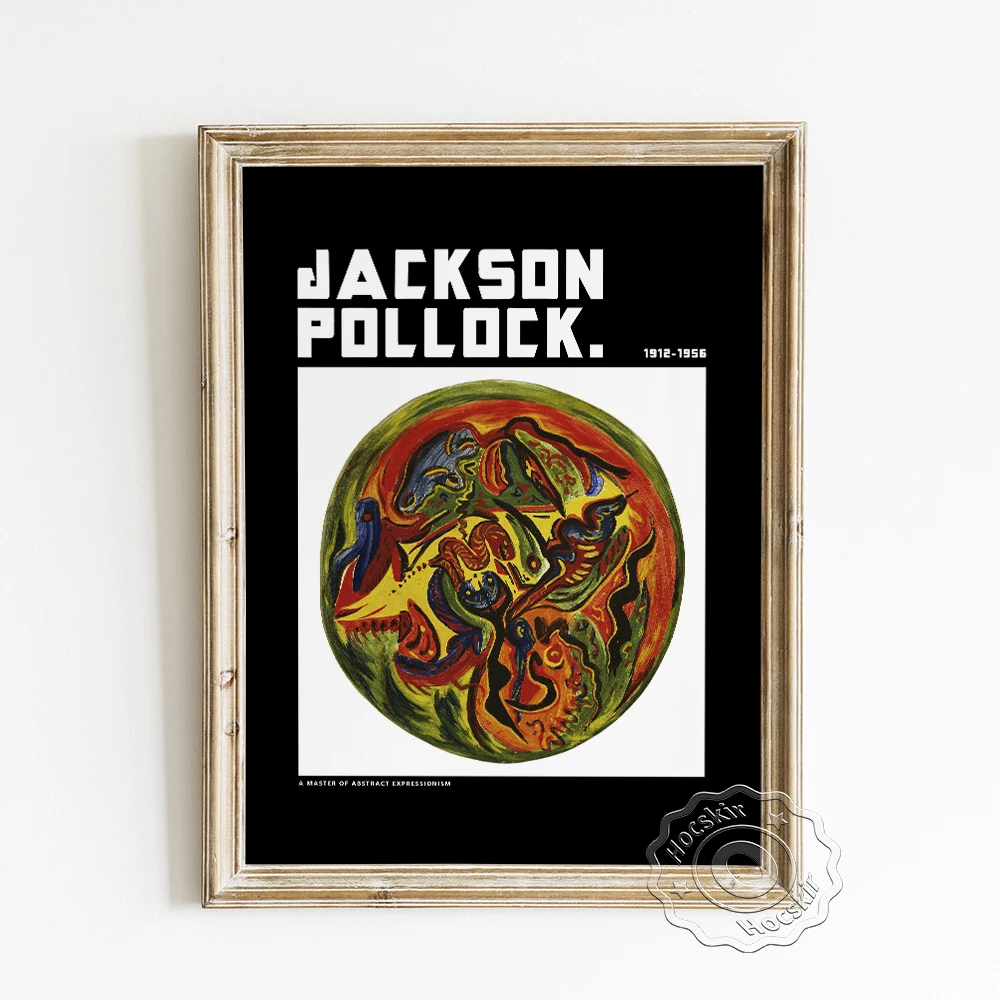 

Jackson Pollock Exhibition Museum Poster, Circle Abstract Expressionism Canvas Painting, Chic Vintage Art Prints Gift Home Decor