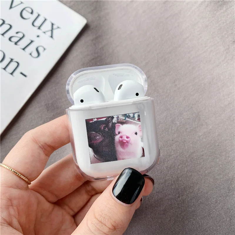 Cute Couple cartoon pig Transparent hard For Airpods Case Bluetooth wireless headset for Air Pods protective case charging bags |