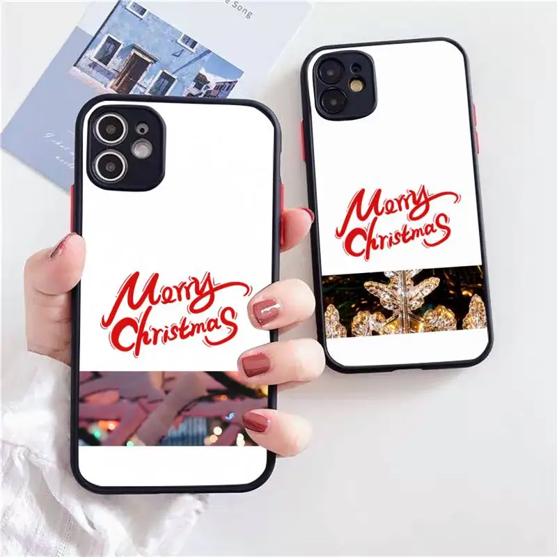 

Stylish and warm Christmas Phone Case Matte Transparent for iPhone 7 8 11 12 s mini pro X XS XR MAX Plus Clear mobile bag