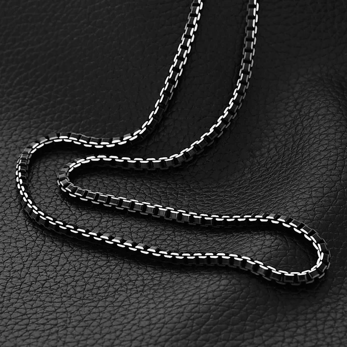 

Collare Men Chain Black Necklace 55CM 6MM Box Link Chain Necklaces Wholesale Men Jewelry N514