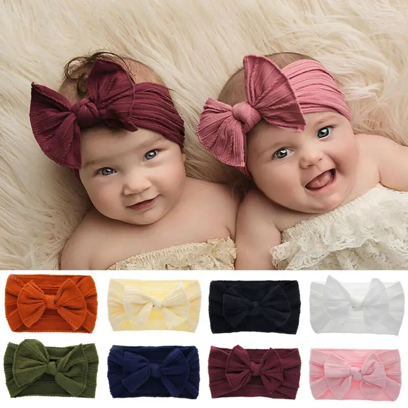 Эластичный Тюрбан для маленьких девочек с тремя большими бантиками Милая