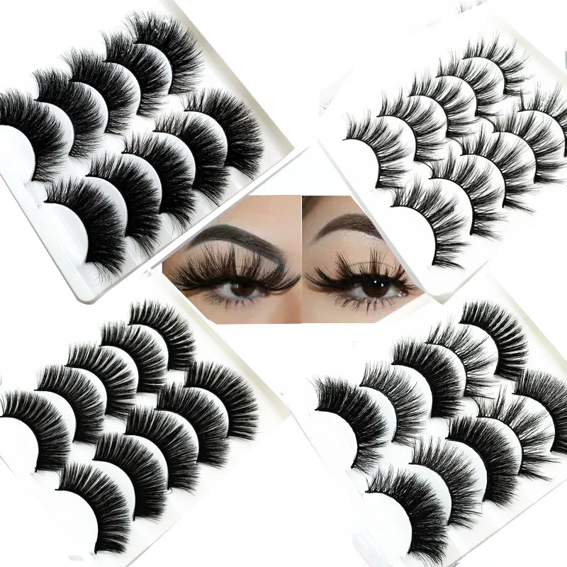 

3D Chemical Fiber Five Pairs Of Mink Lashes False Eyelashes Natural Thick Handmade Long Eye Lashes Wispy Makeup Extension Tools