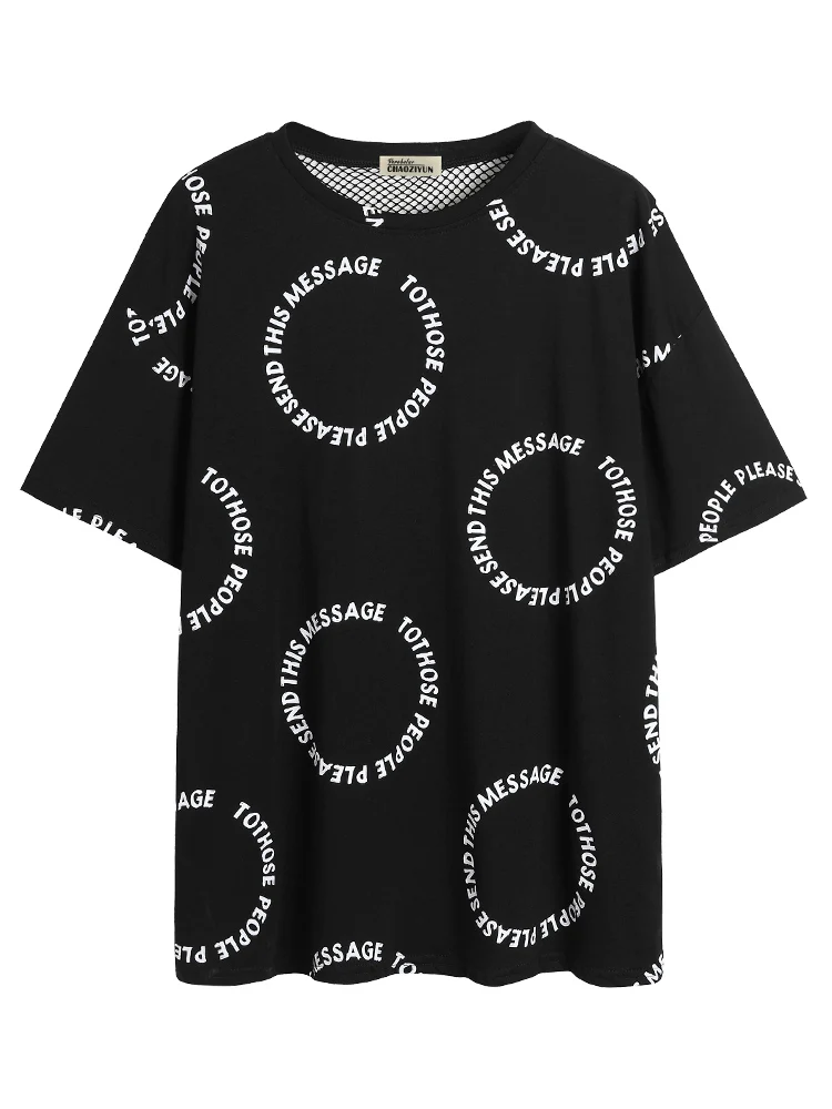 

European hot drill open back design t-shirt women's summer loose large 2021 new Korean medium long short sleeve top