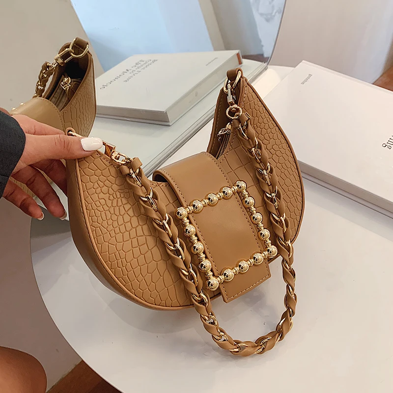 

Weave Shoulder strap Armpit bag 2020 New Quality PU Leather Women's Designer Handbag Crocodile pattern Shoulder Messenger Bag