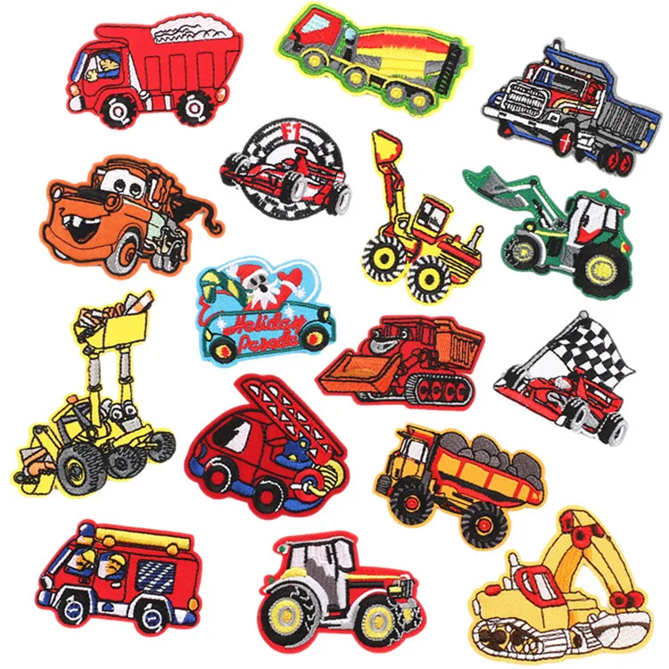

16pcs Cartoon Car Embroidery Cloth Stickers Excavator Engineering Vehicle Badge Racing Embroidery Truck Patch