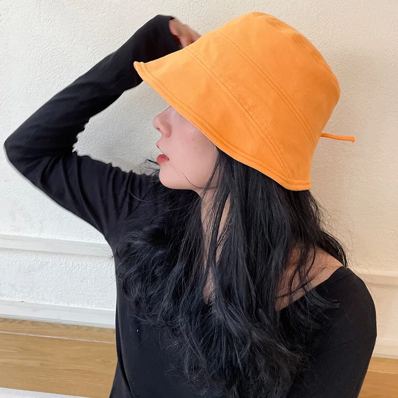 

Bow-Knot Solid Color Bucket Hats For Women Cotton Summer Fashion Sunscreen Panama Caps Spring Sun Fishing Black Fisherman's Hat