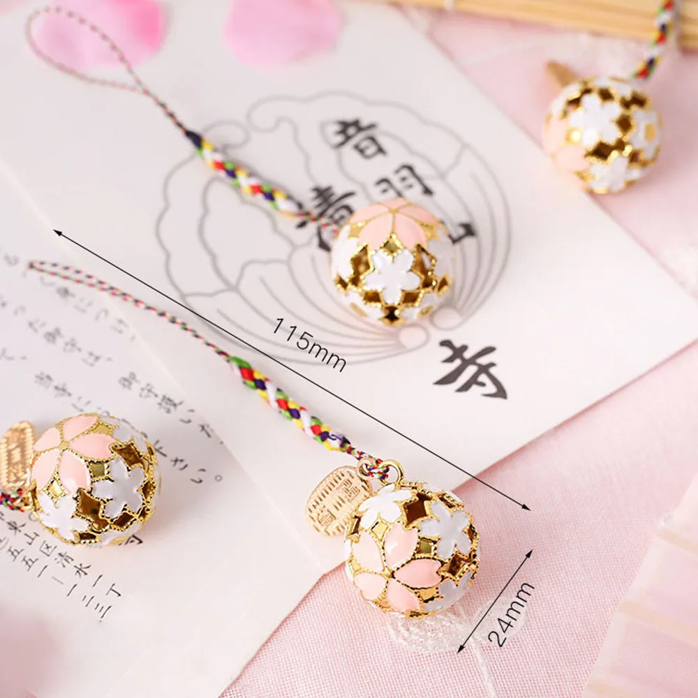 Розовый колокольчик-брелок с вишневым цветком подвеска в японском стиле для