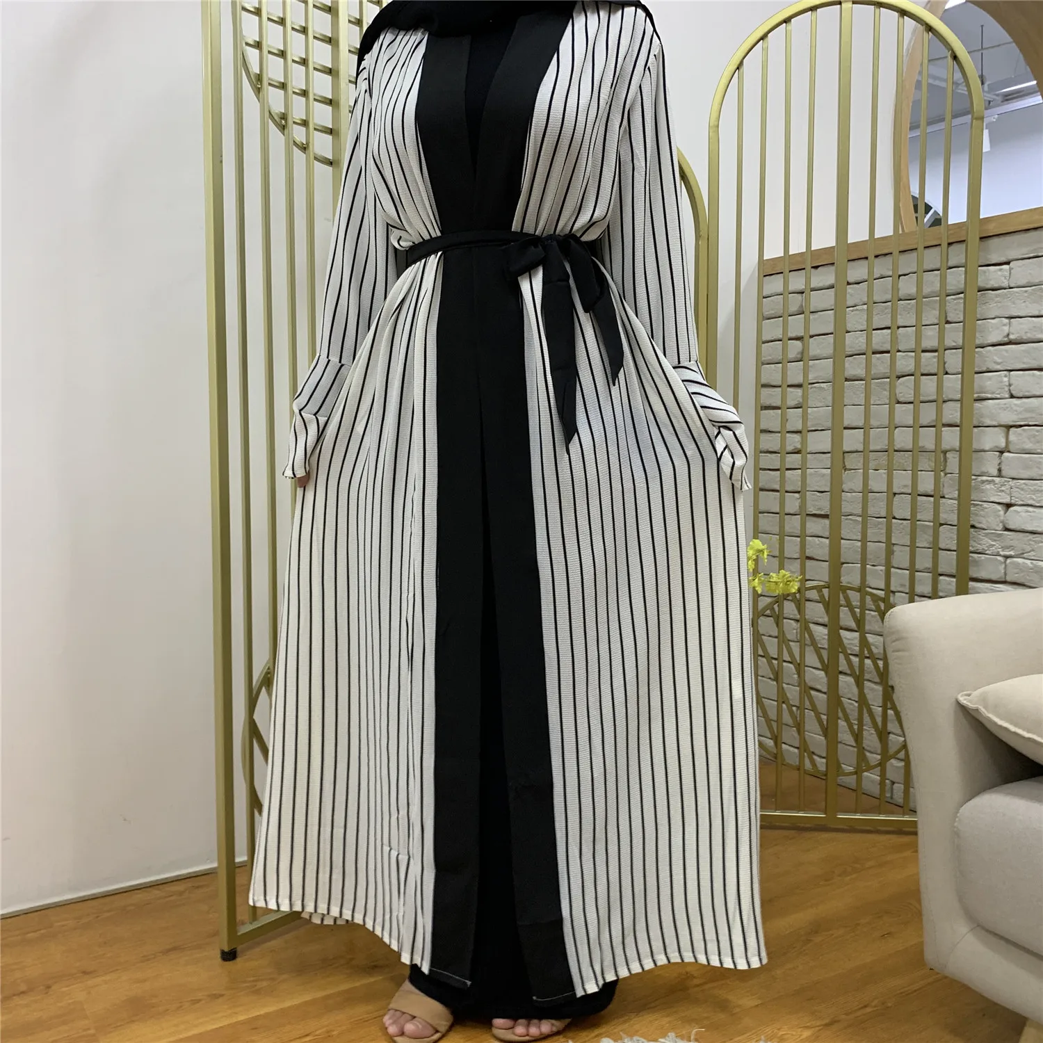 

Abaya Dubai Kaftan Islam Striped Cardigan Muslim Hijab Dress Abayas For Women Caftan Marocain Turkish Islam Clothing Plus Size