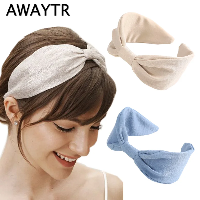 Женский обруч для волос AWAYTR однотонный из хлопка в горошек британском стиле