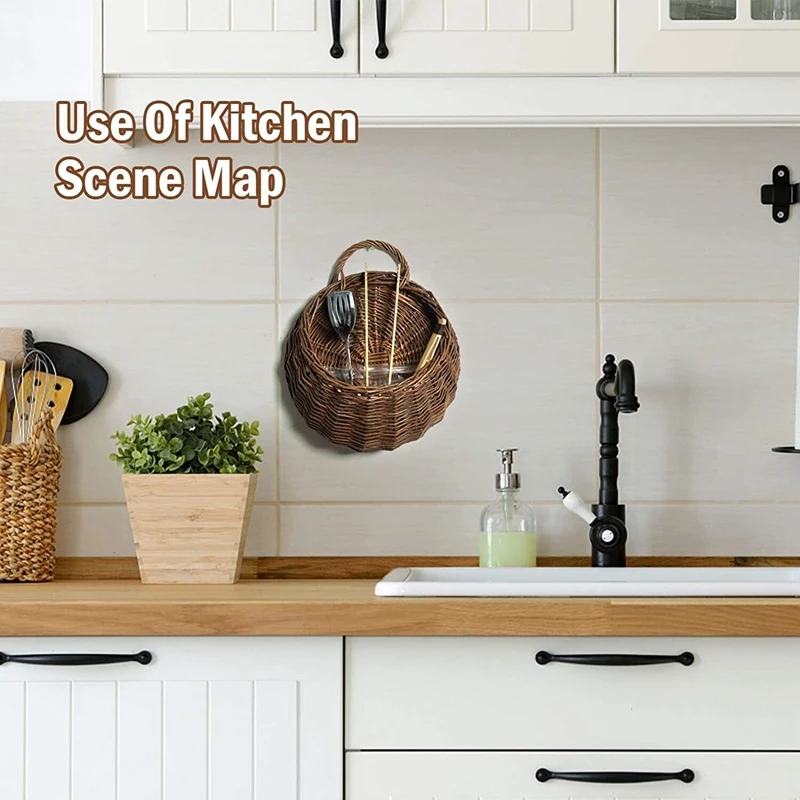 

Hand Made Rieten Rotan Vas Muur Decor Opslag Container Mand Voor Tuin