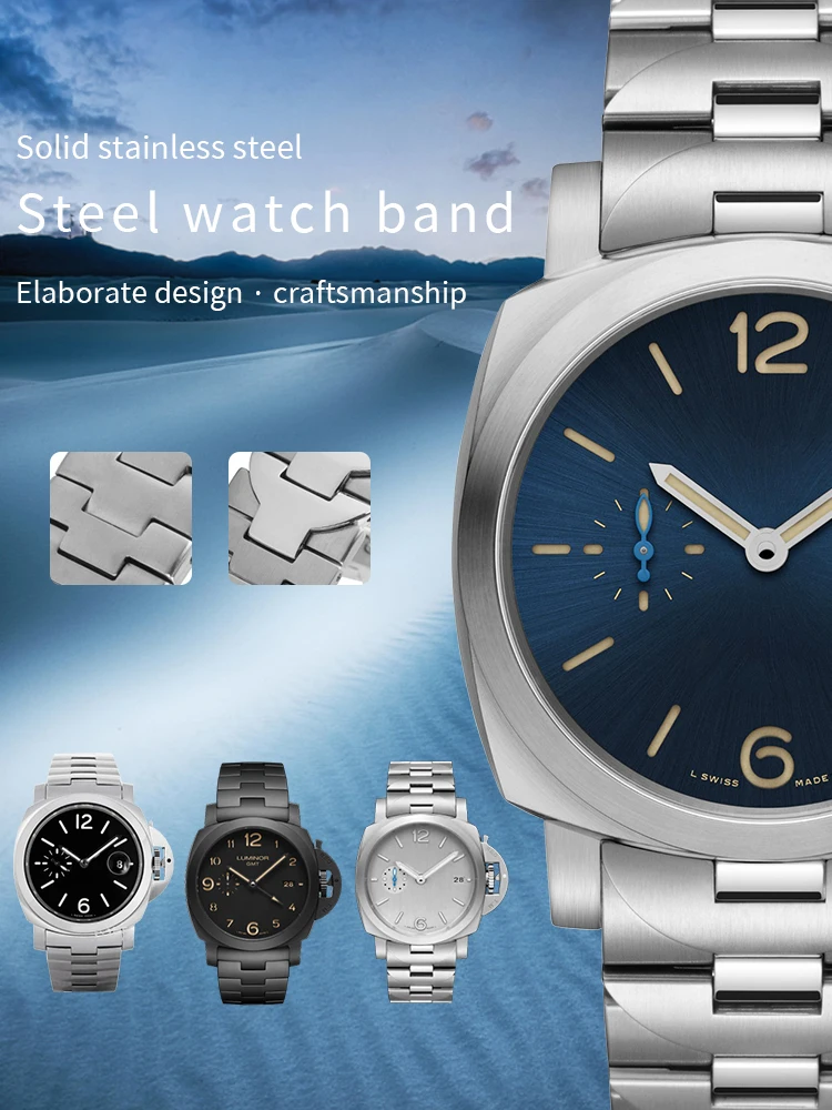 Pulseiras de Relógio Pulseira para Pam Relógio com Ferramentas Qualidade Inoxidável Borboleta Fivela Fecho 24mm Prata Pam01058 Pam00722 Aço
