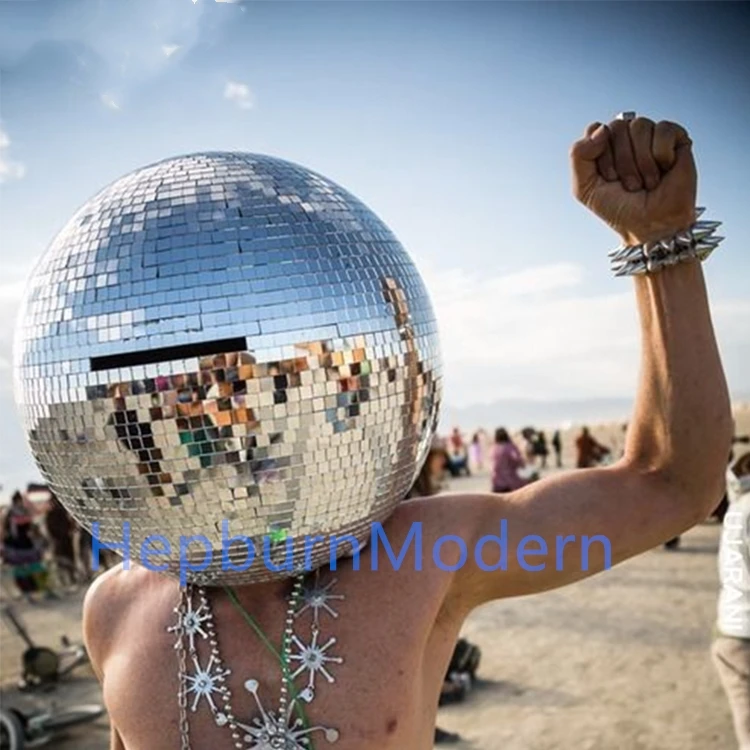 Glass ball led light helmet catwalk mirror men Hat disco performance Model Ballroom dance headwear singer stage show wears | Тематическая
