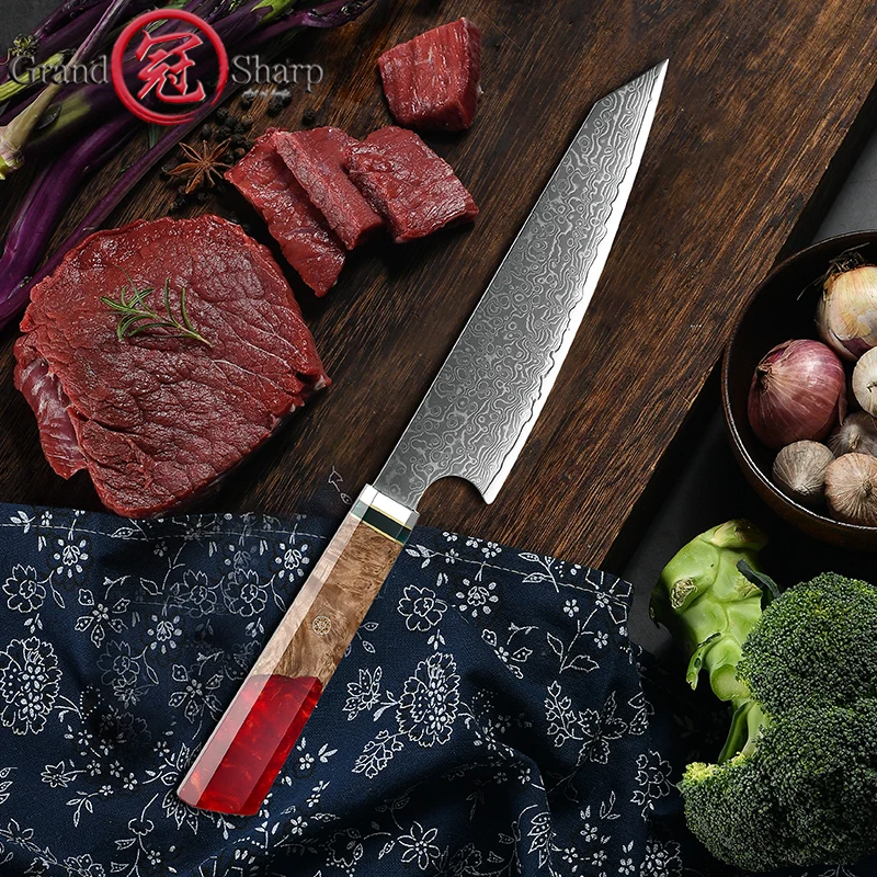 Универсальный нож 6,5 дюйма, зеркальный японский кухонный нож шеф-повара из Дамаска, нож для нарезки мяса, фруктов, овощей, измельчитель Grandsharp