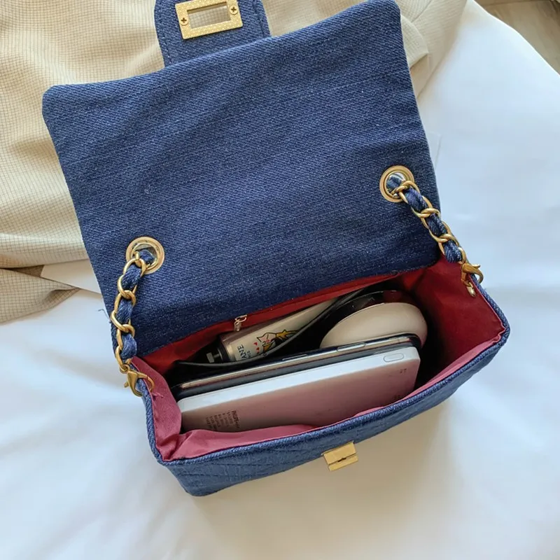 

Women Quilted Chain Crossbody Bags 2021 New Fashion Small Flap Denim Messenger Handbag Purse Female Diamond Lattice Shoulder Bag