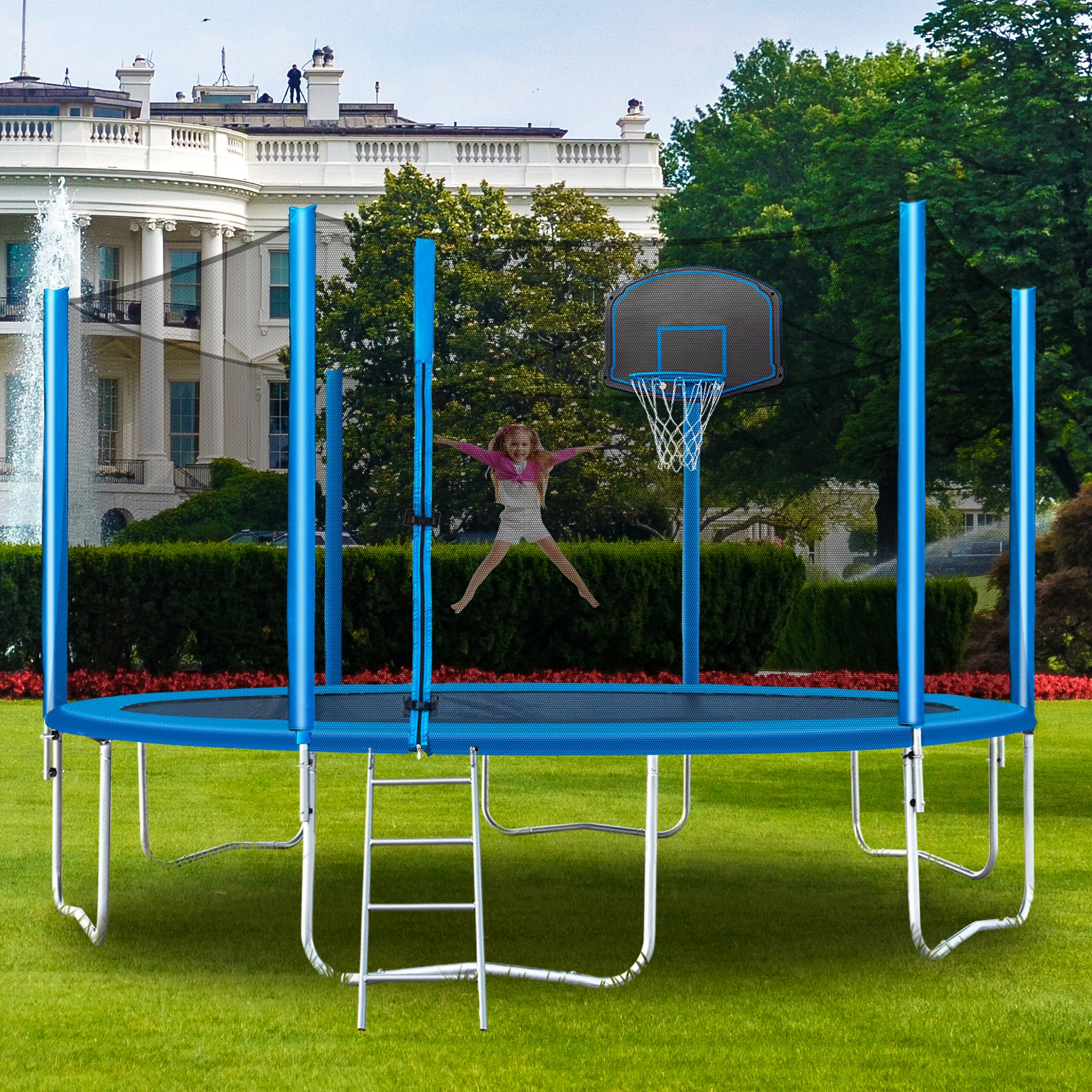 

15FT Trampoline for Kids with Safety Enclosure Net, Basketball Hoop and Ladder, Easy Assembly Round Recreational Trampoline