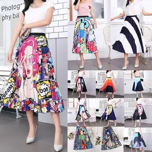 Женская плиссированная юбка миди в стиле колор блок и граффити с мультяшным имперский высокая талия