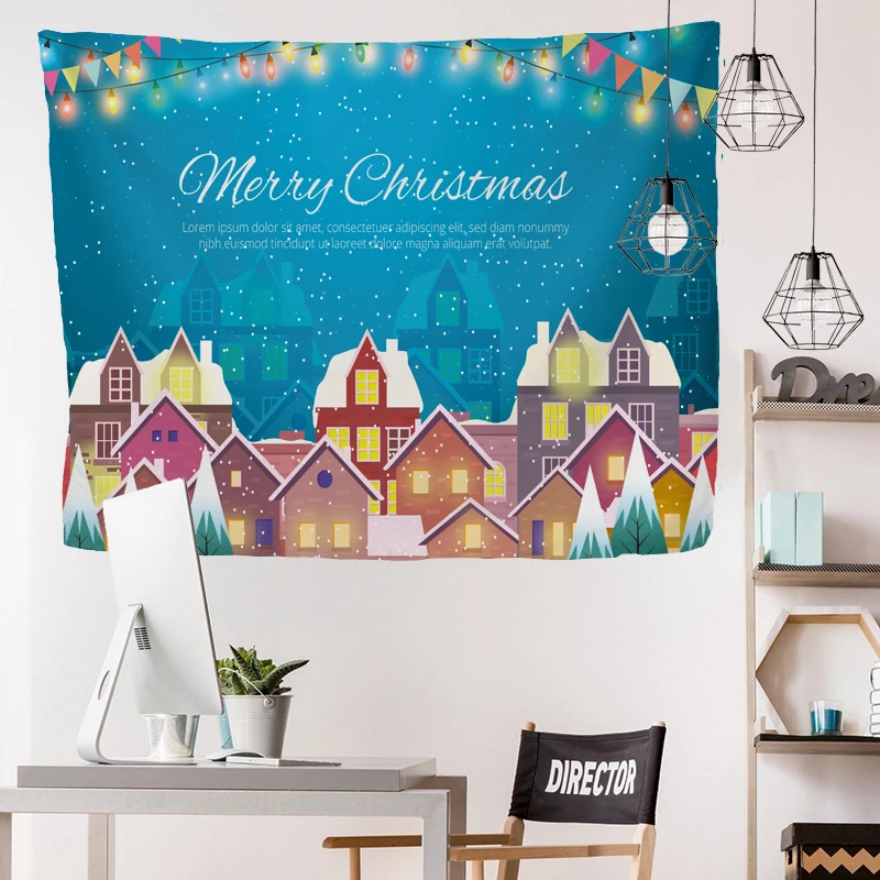 

Christmas Tapestry Christmas Tree And Fireplace Warm Family Wall Hanging Backdrop Home Room Decoration Gift