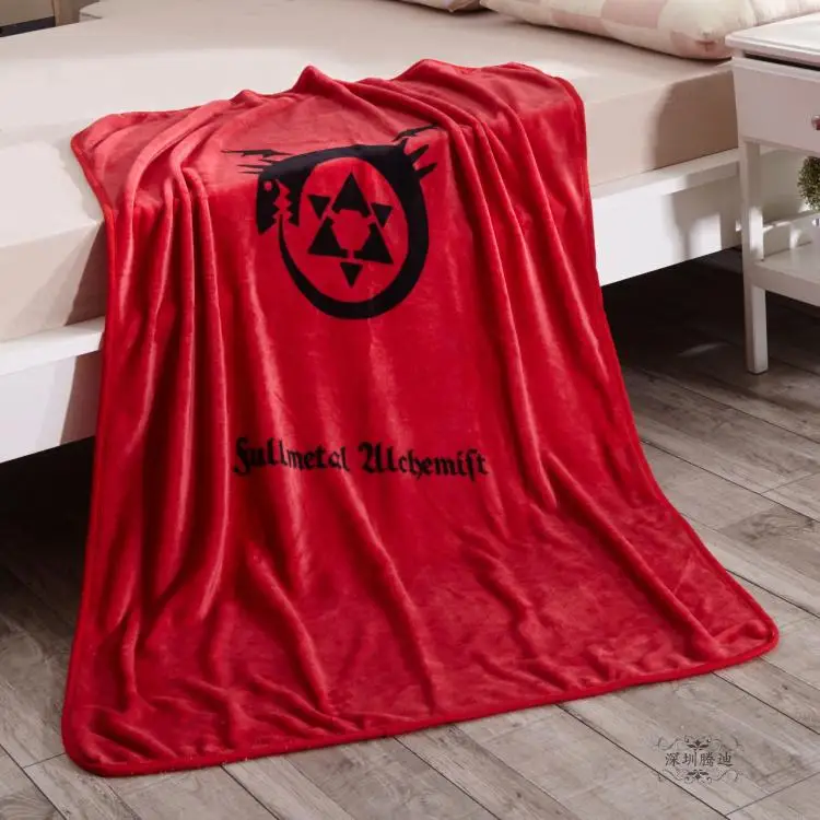 

Manta de felpa de terciopelo para niños y adultos, manta de Anime rojo de Fullmetal, decoración cálida, suave para cama, sofá, r