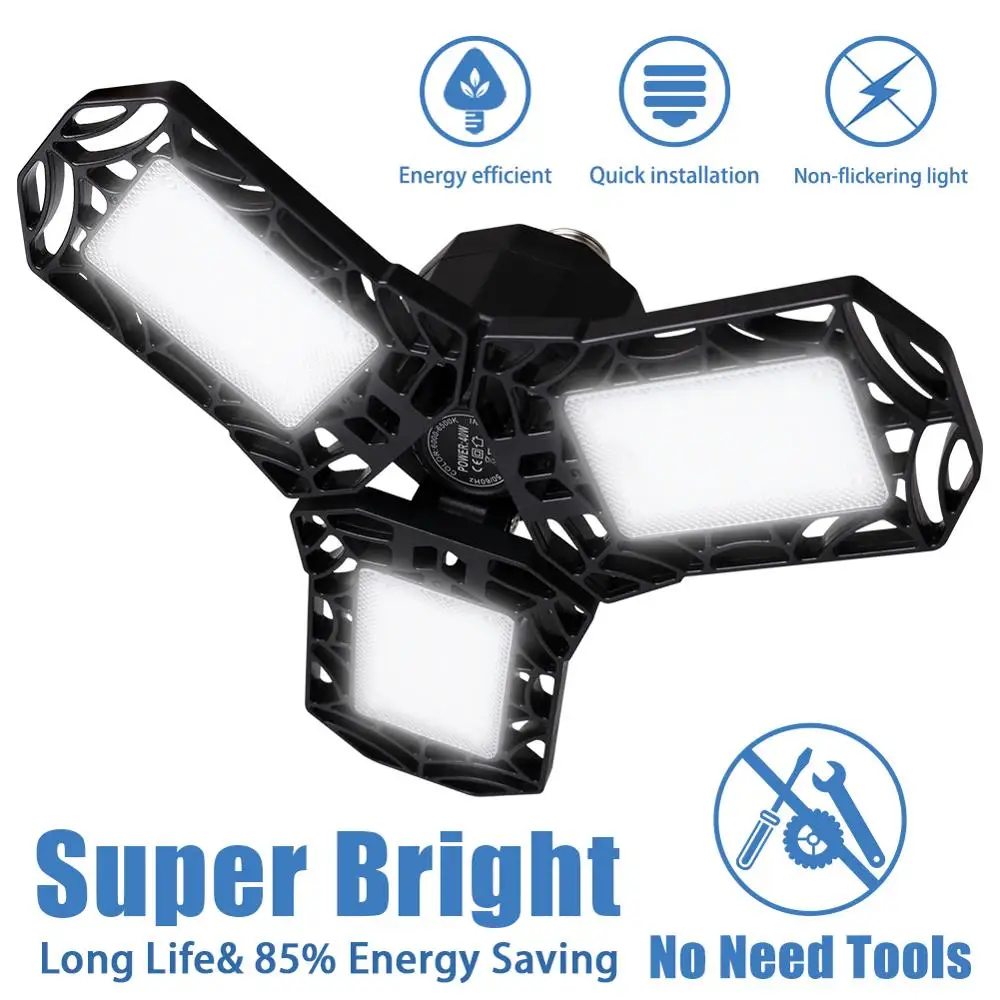 

40W LED Garage Light Super Glare Ceiling Light For Home Warehouse Workshop AC85-265V Folding Three-Leaf Deformation Lamp