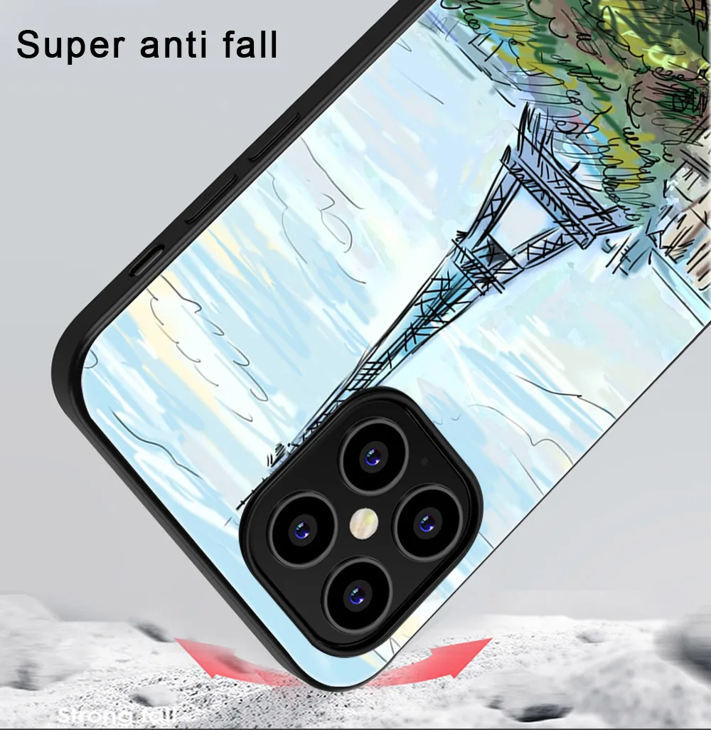 

Eiffel Tower Phone Case For iPhone 11 12 Pro Max mini XR X XS Max 7 8 6S Plus SE 2020 Phone Cases Soft TPU Black Cover Flower