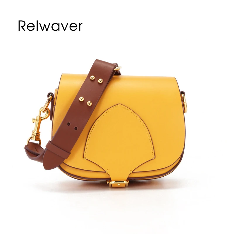 

Mini cowhide saddle bag fashion yellow messenger bag whide strap versatile women shoulder bag