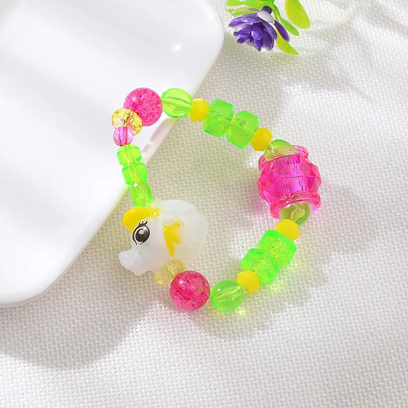 fashion Handmade Beads Cartoon Horse Unicorn Dog Cat DIY jewelry Toy Transparent Animal stretch twisty magic Kids bracelet Gift