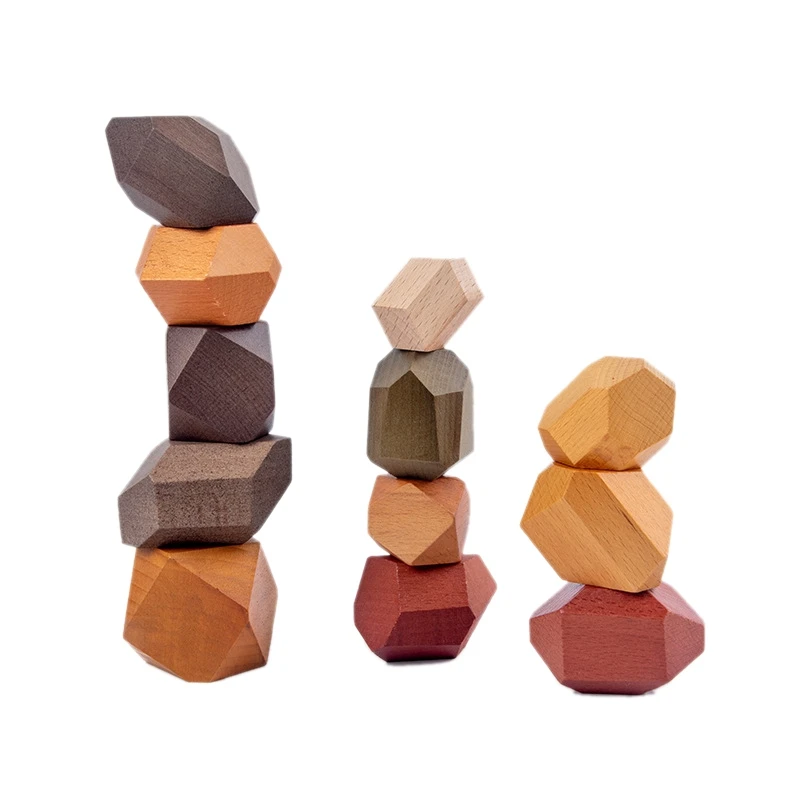 

Wooden Stacked Stone Balanced Toy Education DIY Block Stacking Game Nordic Style Wooden Toy for Kid