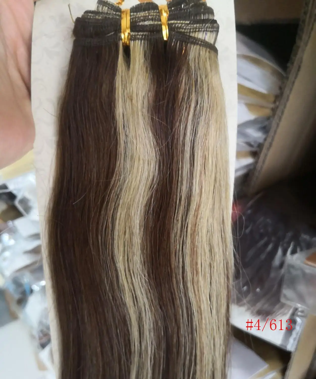 4 mix 613 Chocola, бразильские волосы remy на всю голову, 8 шт. в наборе, 100 г, 16-24 дюйма, натуральные прямые человеческие волосы для наращивания на заколках - Цвет: 4 mix 613