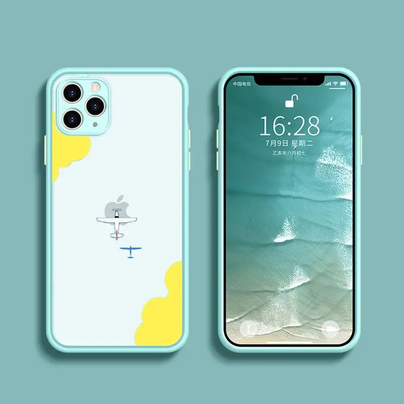 

Airplane Flying Pattern Phone Case Transparent Matte For IPhone 7 8 11 12 S Mini Pro X XS XR MAX Plus Cover Shell