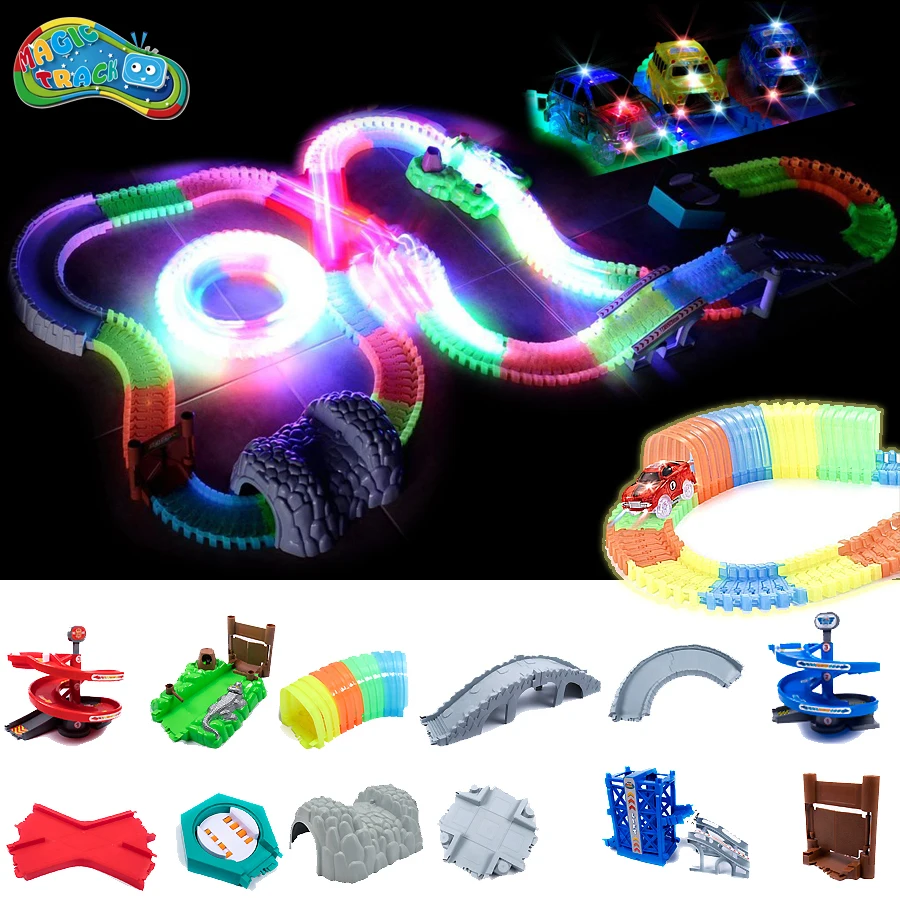 Magical DIY Flexible Assembly Racetrack Universal Accessories System That Can Bend with Race Car Glow in The Dark Playset