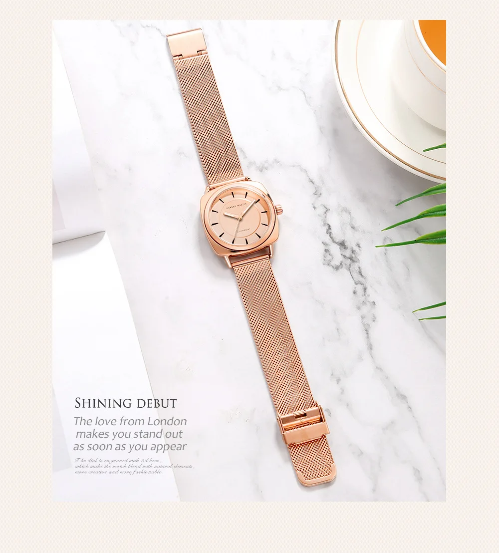 Hannah Martin Women's Watches Luxury Rose Gold Ladies Watch Women Top Brand Waterproof Clock Relogio Feminino Reloj Mujer