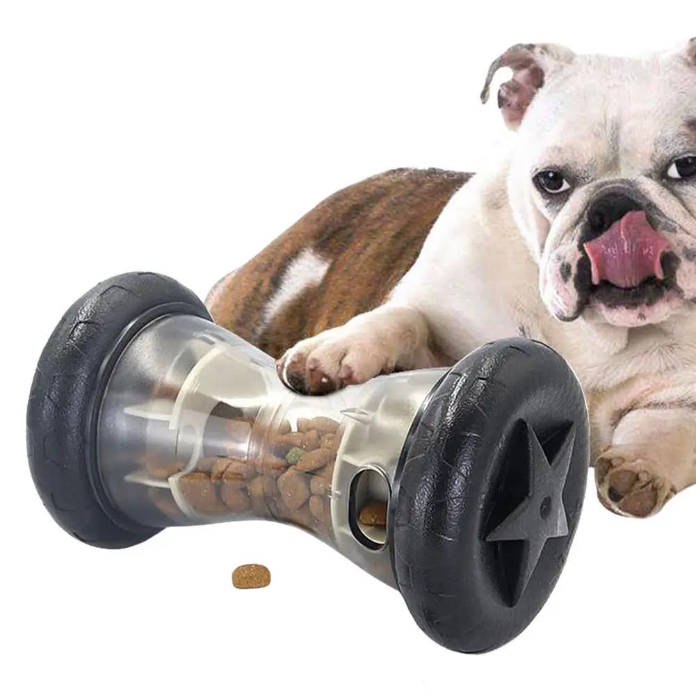 

Pet Food Leaker Toys Dog Treat Dispensing Puzzle Toys Rolling Wheel Food Dispenser Dumbbell Rolling Slow Feeder For Dogs Cats