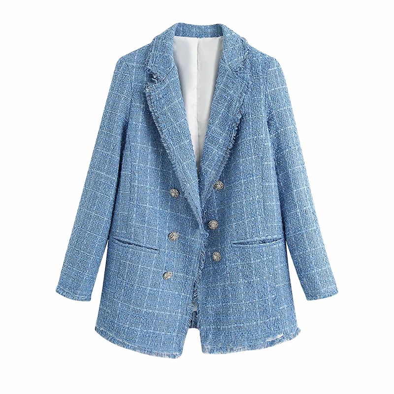 

2021 Women Suit Jacket Tweed Blazer Women Jacket Femme Plaszcz Wiosenny Damski Sobrecamisa Cuadros Plaid Checkered Blazer