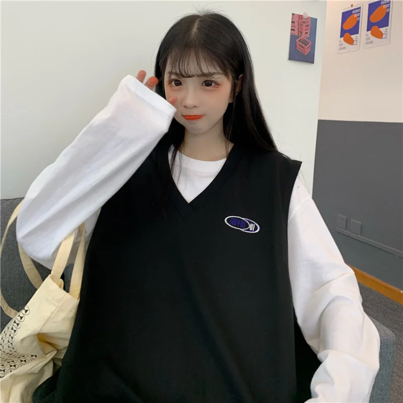 Женский жилет с V-образным вырезом + свободный белый | Женская одежда