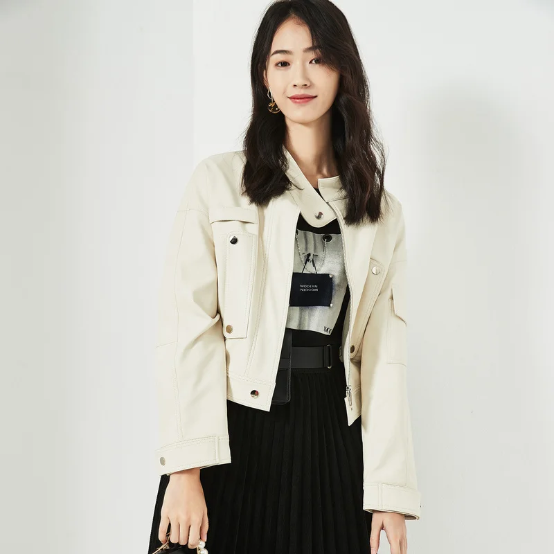 FTLZZ Осенняя короткая куртка из искусственной кожи Женская Новая повседневная