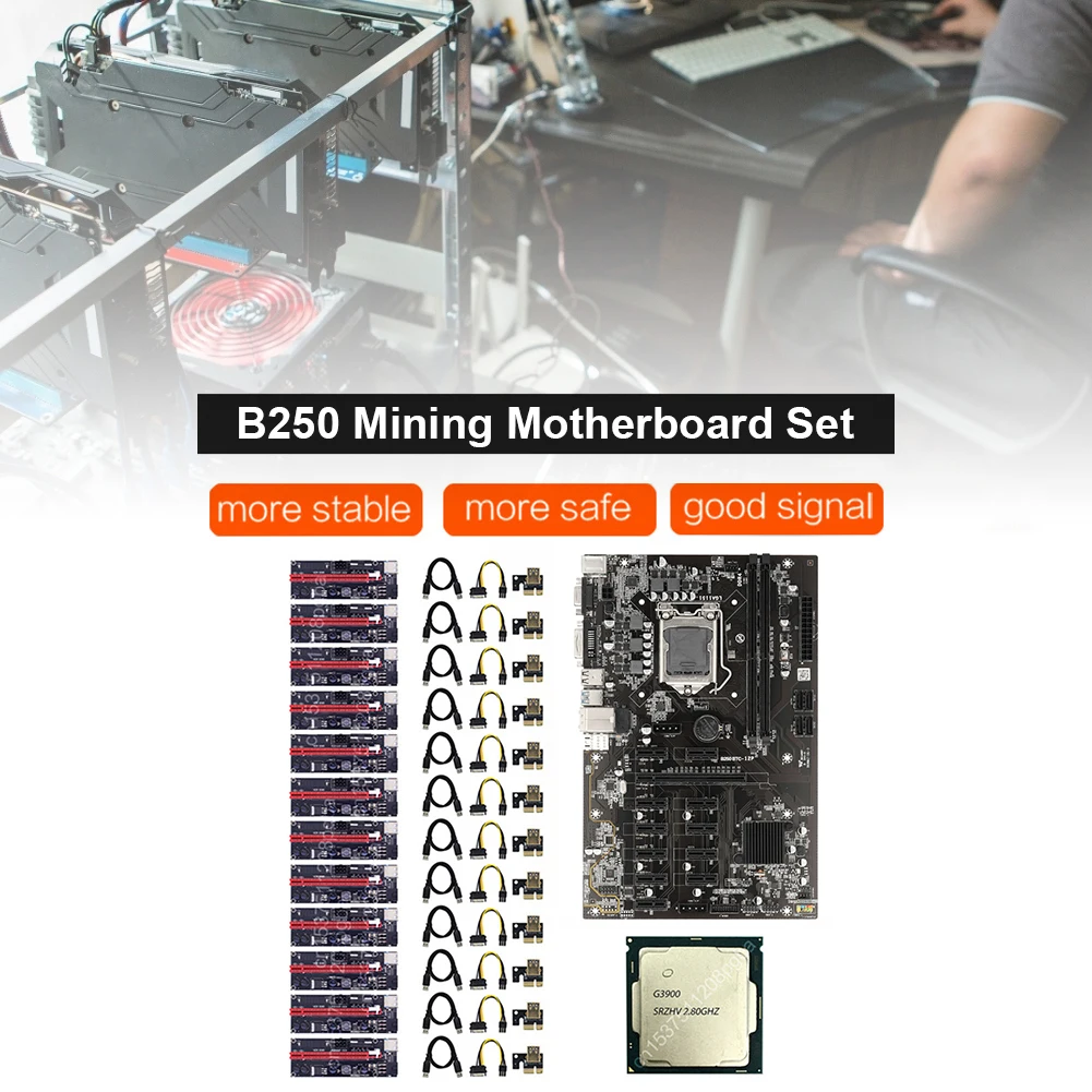 B250 BTC 12 P набор материнской платы для майнинга G3900 CPU PCI-E16X 12x009S адаптер карты DDR4