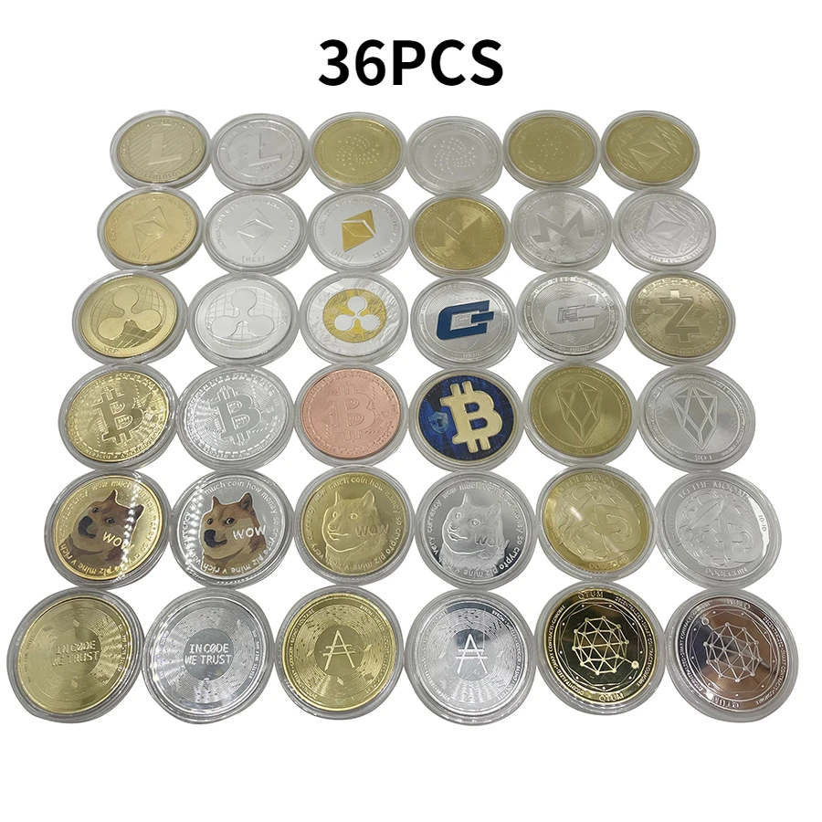 

50pcs 40MM Gold Sliver Plated Bitcoin/Ethereum/Litecoin/Dash/ADA/EOS/Dogecoin/QTUM/TRX Replica Physical Crypto Coin Set Decor