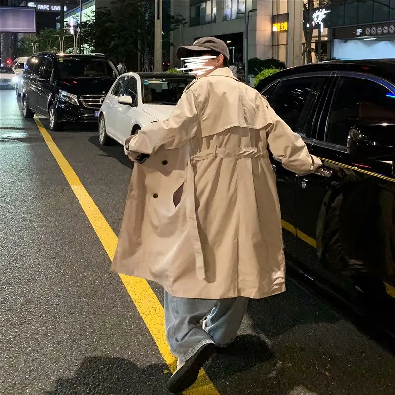 

Men Trench Plus Size 3XL Casual Solid Retro Loose Personal Long Outwear Male Double Breasted England Style Ins Chic All-match