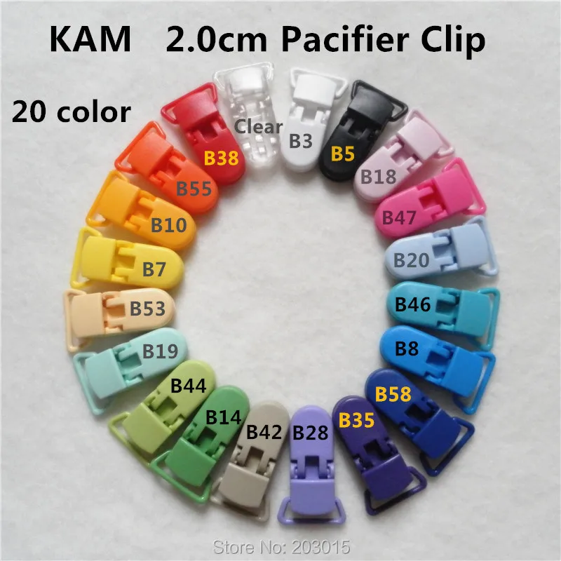 (20 color ) DHL 200pcs 20mm KAM Plastic Baby Pacifier NUK MAM Dummy Chain Holder Clips Suspender Clips