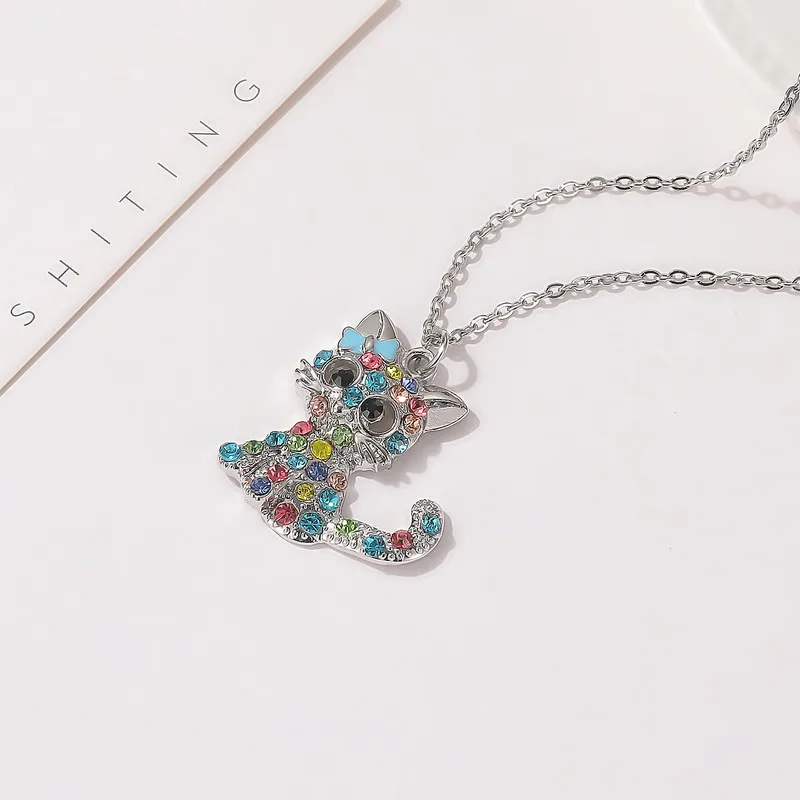 

Fashion color kitten pendant necklace children's day cartoon animal necklace gift zircon necklace for babygril fashion jewelry