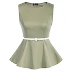 Женская деловая рубашка Kate Kasin, элегантная летняя офисная блузка с цветочным принтом, без рукавов, с вырезом-лодочкой, с поясом, с баской и подолом