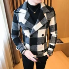 Мужское Короткое шерстяное пальто на осень и зиму, 2021, модная мужская двубортная клетчатая деловая Повседневная плотная теплая куртка