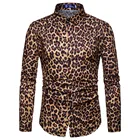 Мужская хлопковая блузка KLV, повседневная приталенная блузка с леопардовым принтом, с длинными рукавами, из смесового хлопка