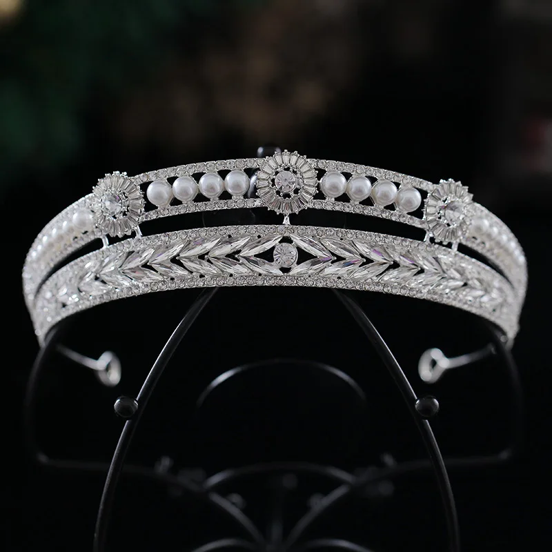 Crystal Pearls Bridal Tiaras Crown Rhinestone Pageant Diadem Bride Headbands Wedding Hair Accessories